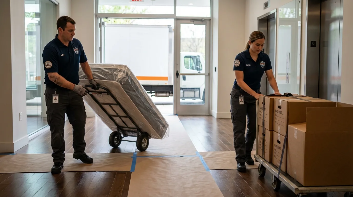 Professional apartment movers loading elevator in Edwards, CO